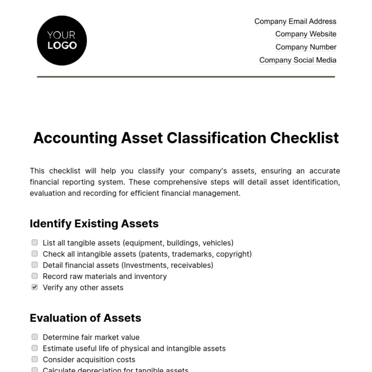 Accounting Asset Classification Checklist Template - Edit Online & Download