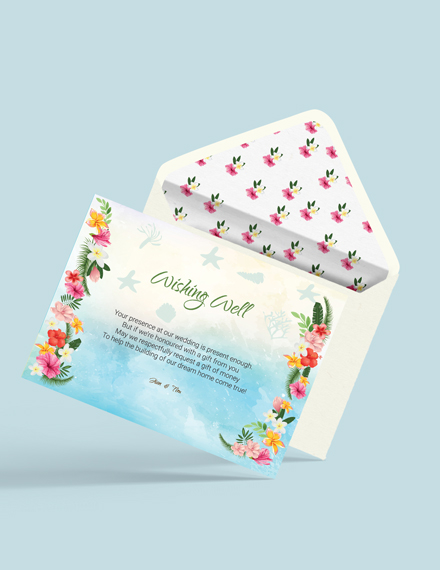 Free Beach Wedding Wishing Well Card Template to Edit Online