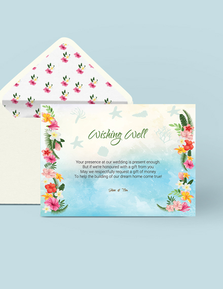 Free Beach Wedding Wishing Well Card Template to Edit Online