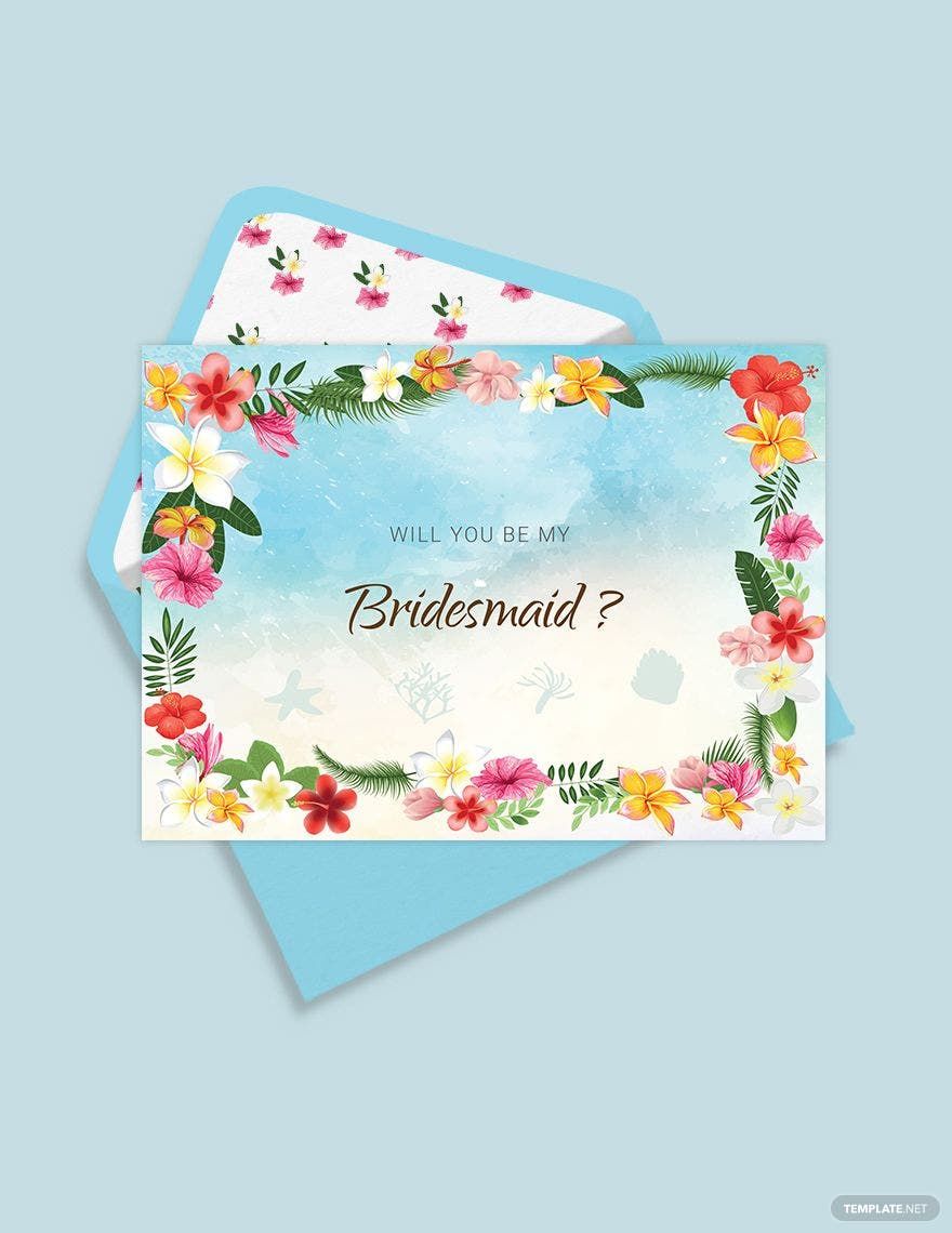 Free Beach Wedding Will You Be My Bridesmaid Card Template