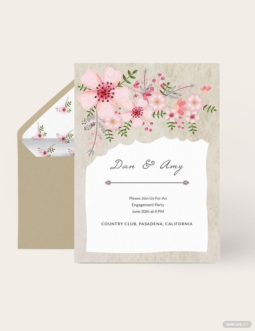 Free VIntage Floral Wedding Engagement Card Template