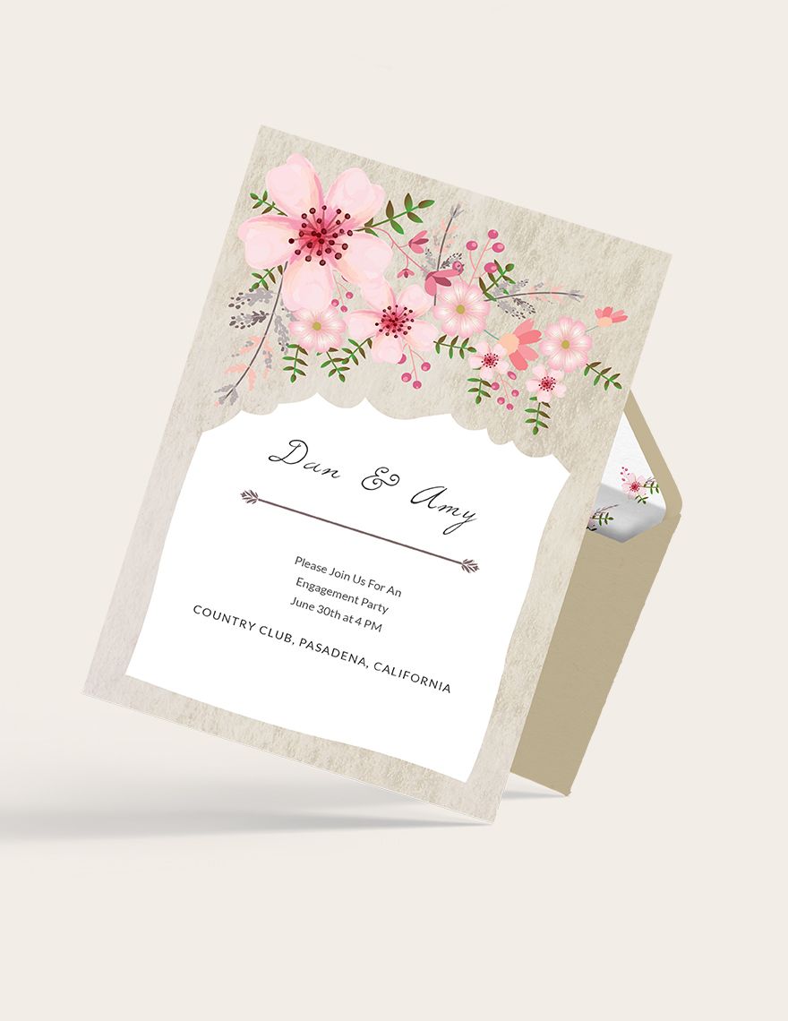 VIntage Floral Wedding Engagement Card Template