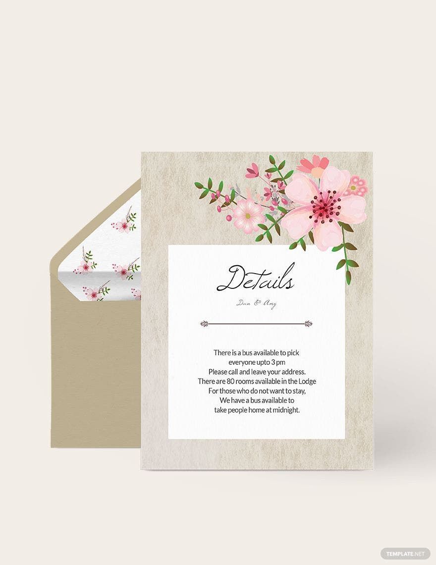 Vintage Floral Wedding Details Card Template