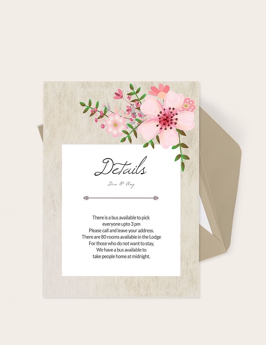 Vintage Floral Wedding Details Card Template
