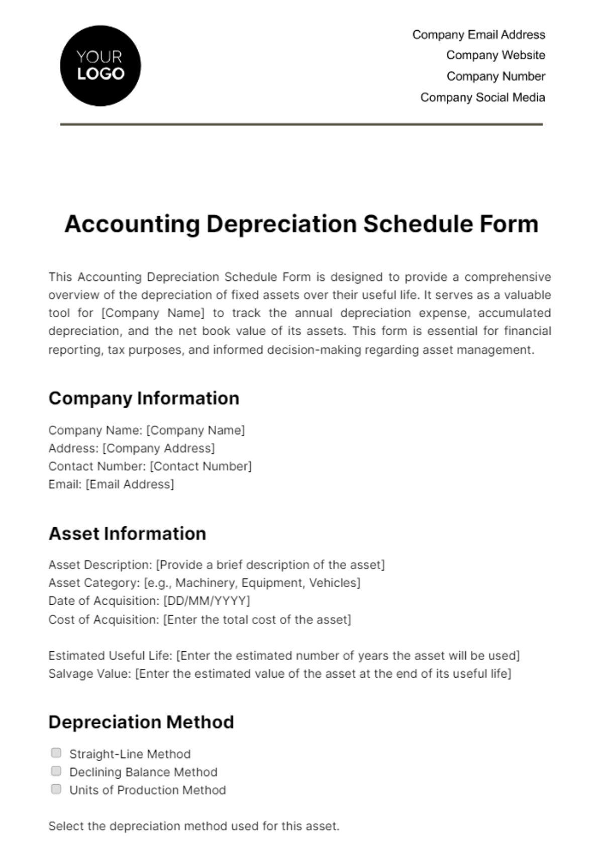 Accounting Depreciation Schedule Form Template - Edit Online & Download