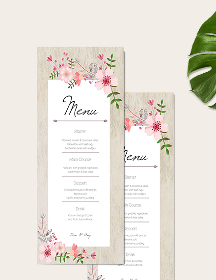 Free Vintage Floral Wedding Menu Card Template to Edit Online