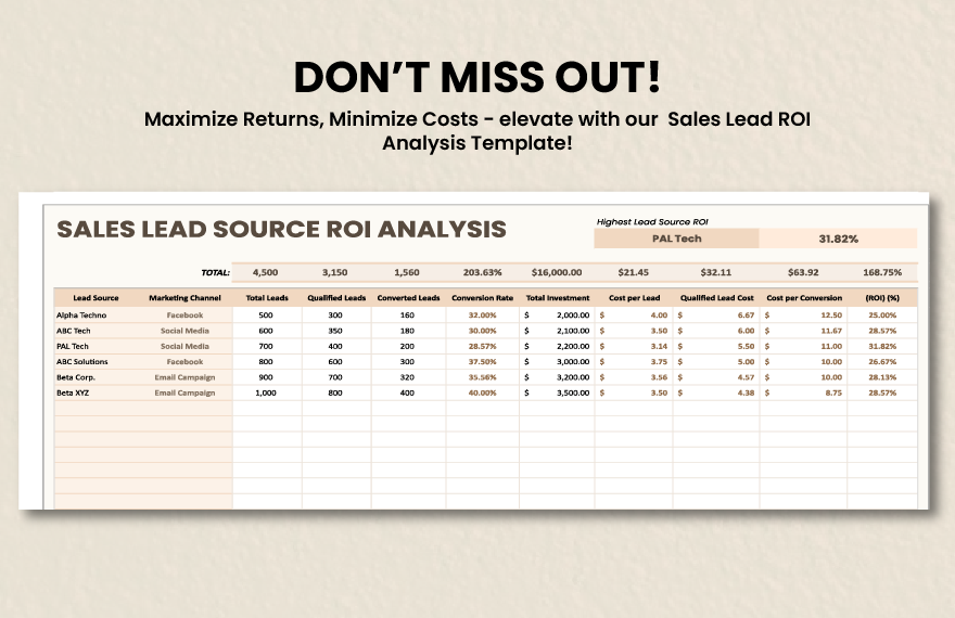 Sales Lead Source ROI Analysis Template