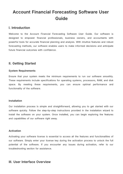 Free Account Financial Forecasting Software User Guide Template to Edit Online