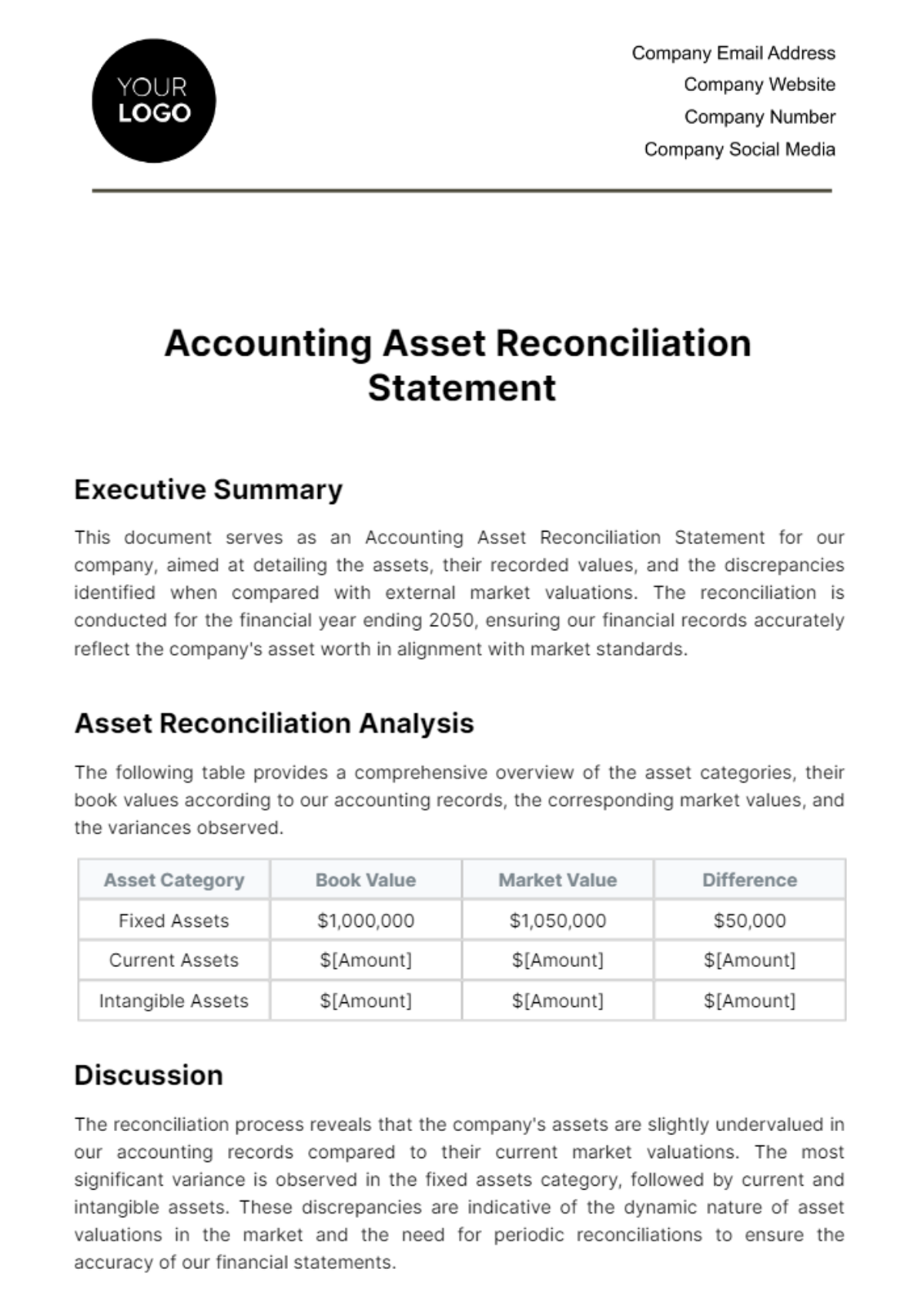Accounting Asset Reconciliation Statement Template
