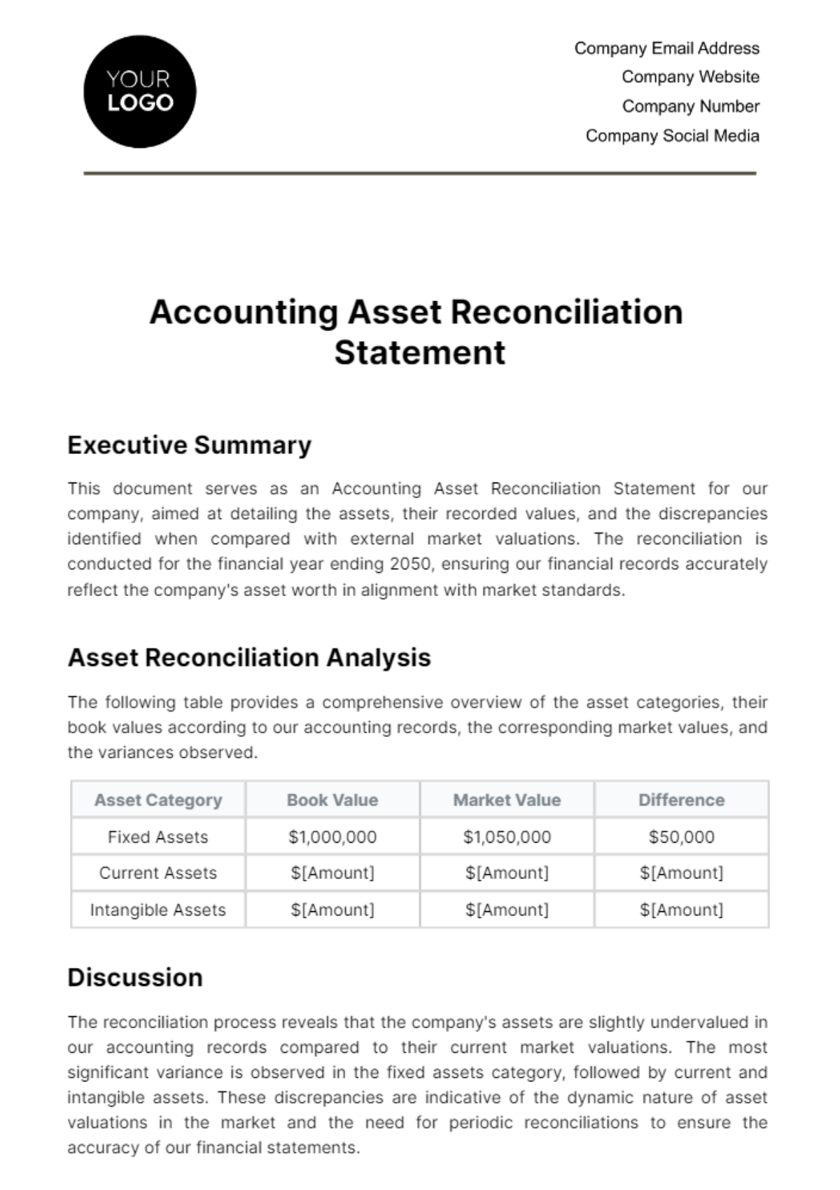 Accounting Asset Reconciliation Statement Template - Edit Online & Download