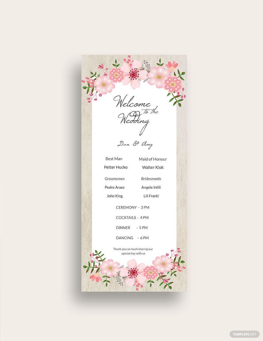 Vintage Floral Wedding Program Card Template