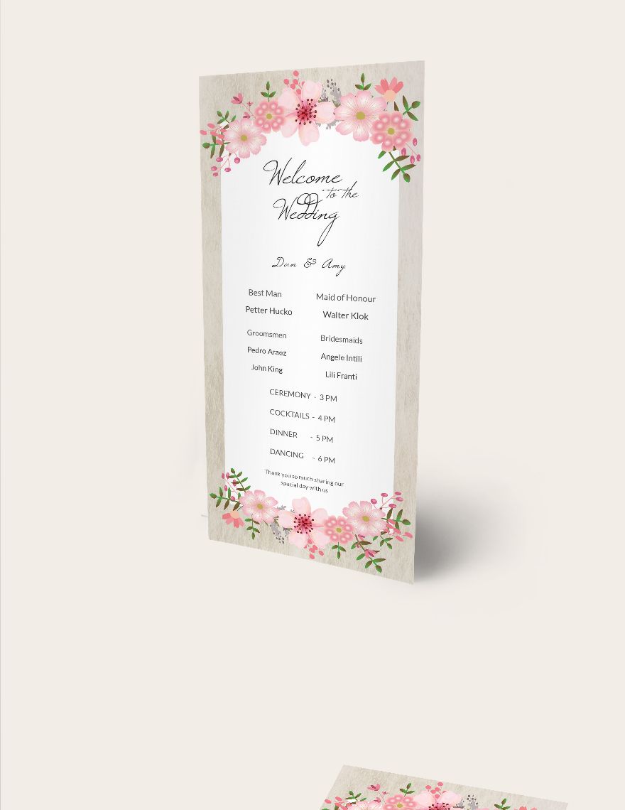 Vintage Floral Wedding Program Card Template
