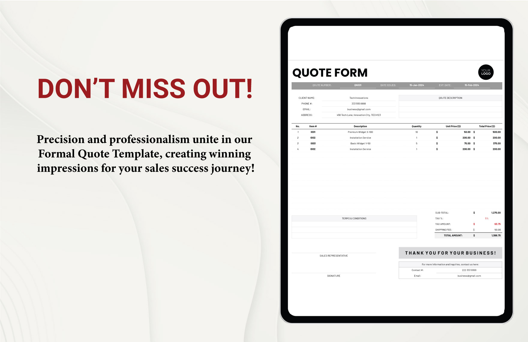 Sales Formal Quote Template Template