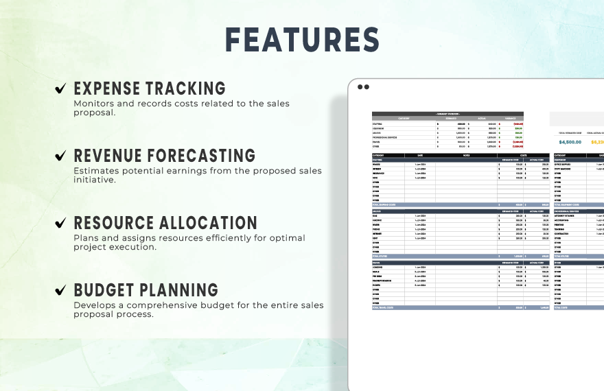 Sales Proposal Budgeting Sheet Template
