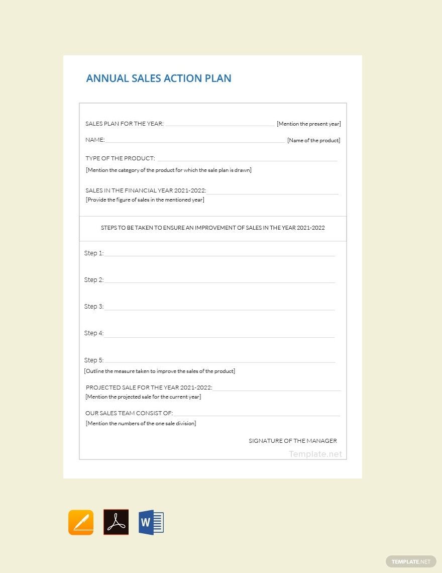 Annual Sales Plan Template in Word, Google Docs, PDF, Apple Pages