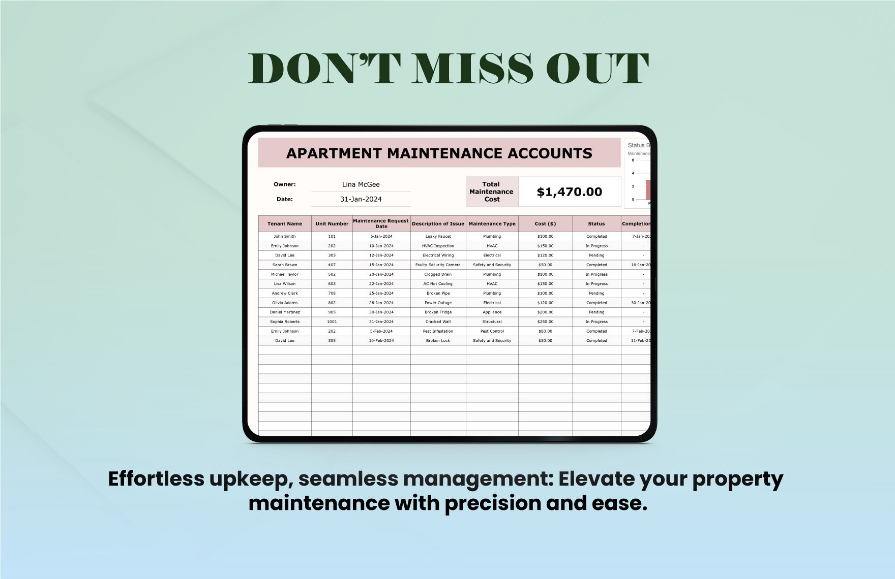 Apartment Maintenance Accounts Template