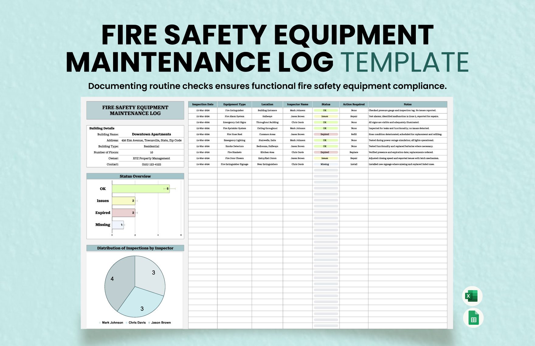Fire Safety Equipment Maintenance Log Template