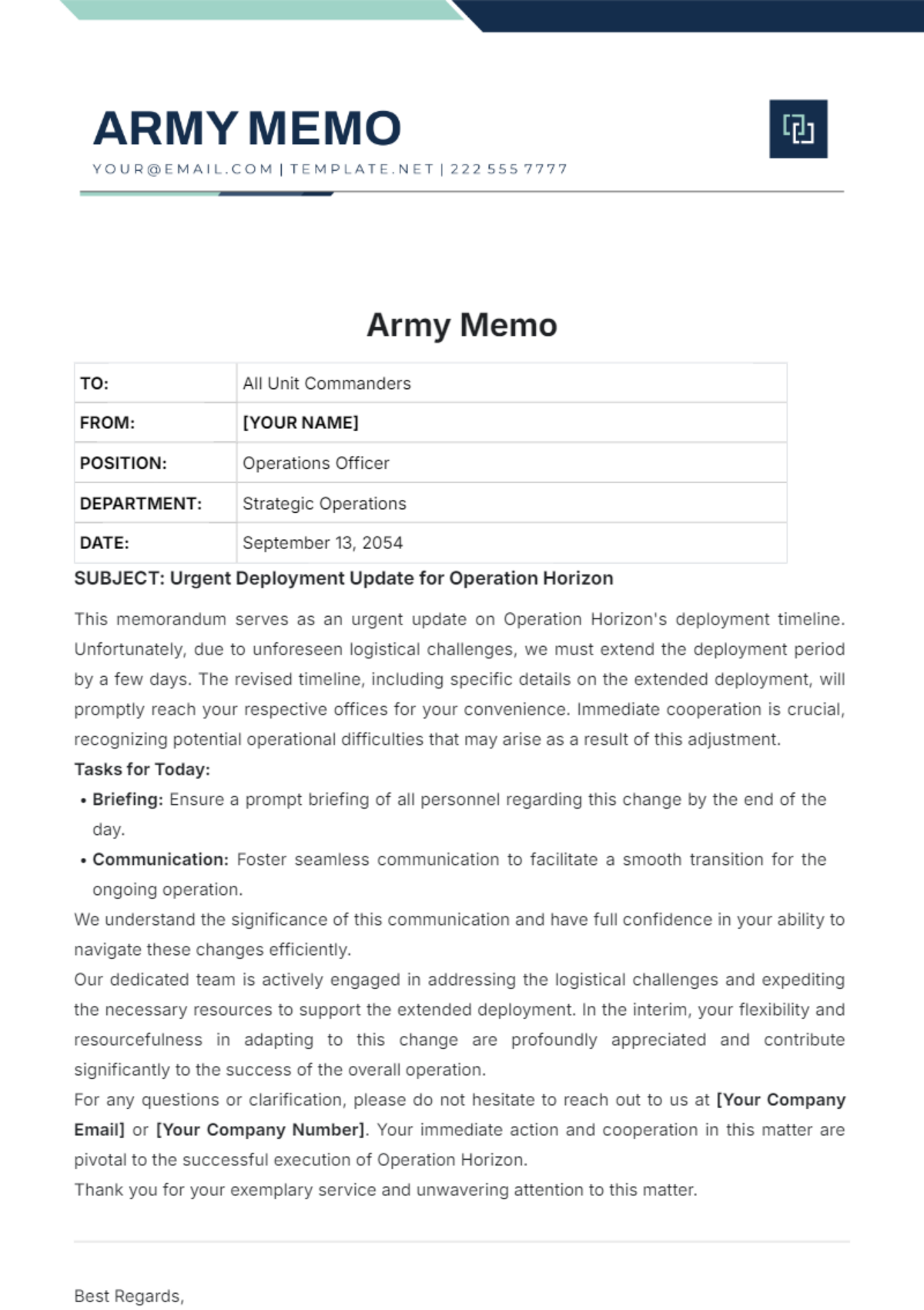 Army Memo Template