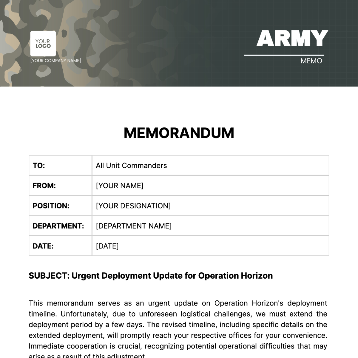 Army Memo Template - Edit Online & Download