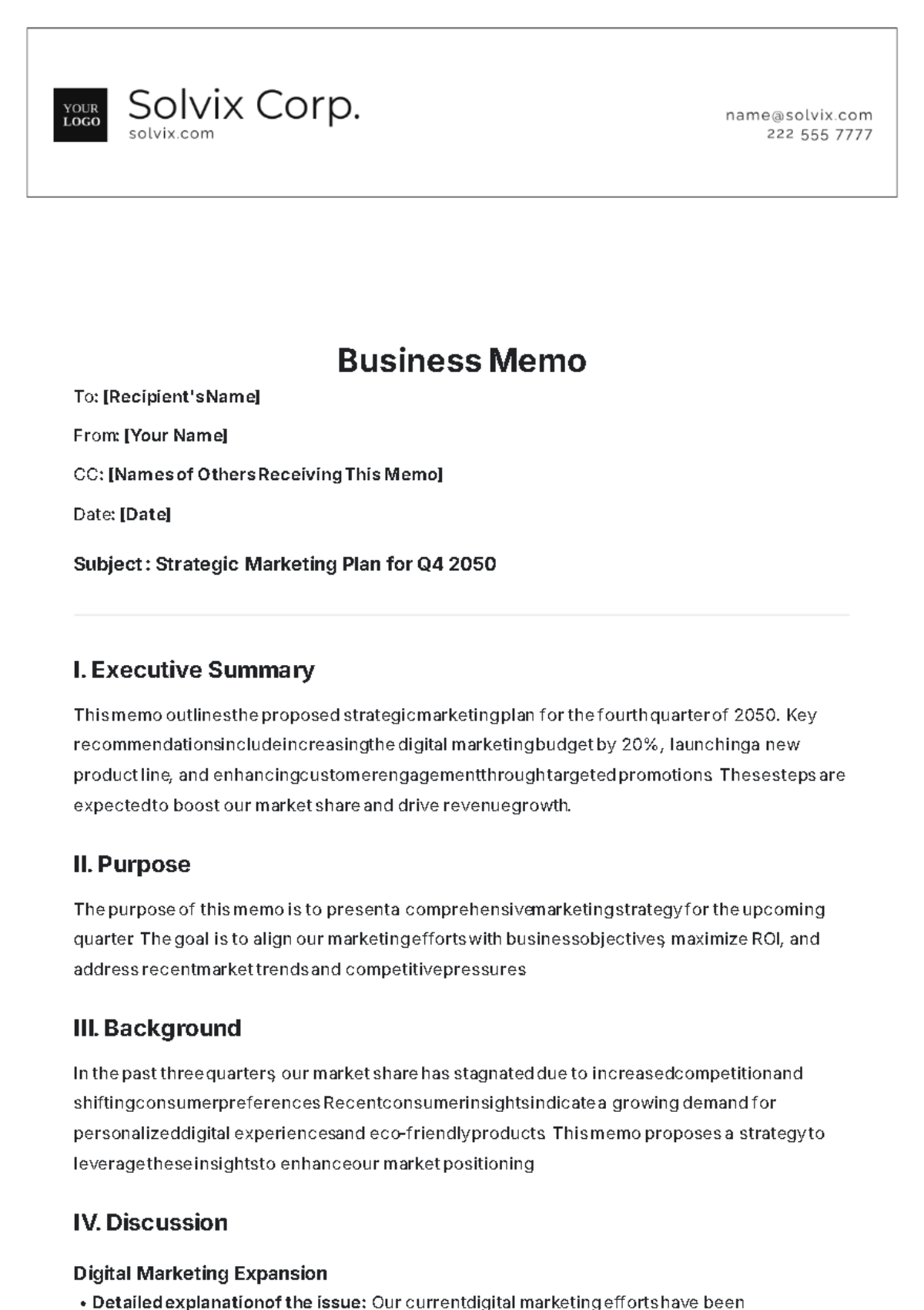 General Business Memo Template - Edit Online & Download