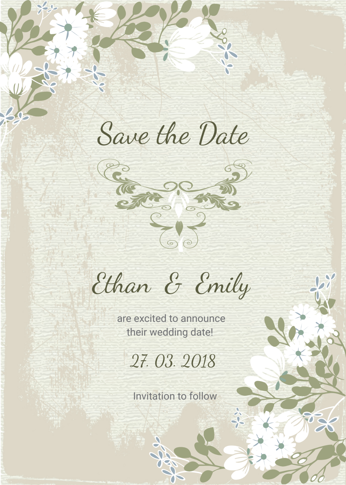 Vintage Wedding save The Date Card Template