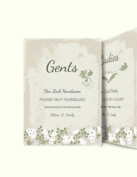 Free Vintage Wedding Bathroom Signs Card Template to Edit Online