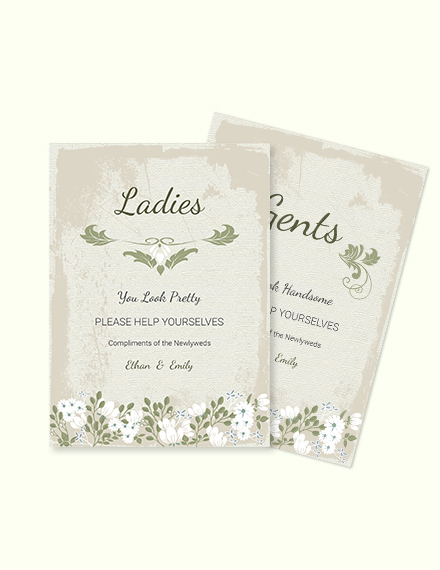 Free Vintage Wedding Bathroom Signs Card Template to Edit Online
