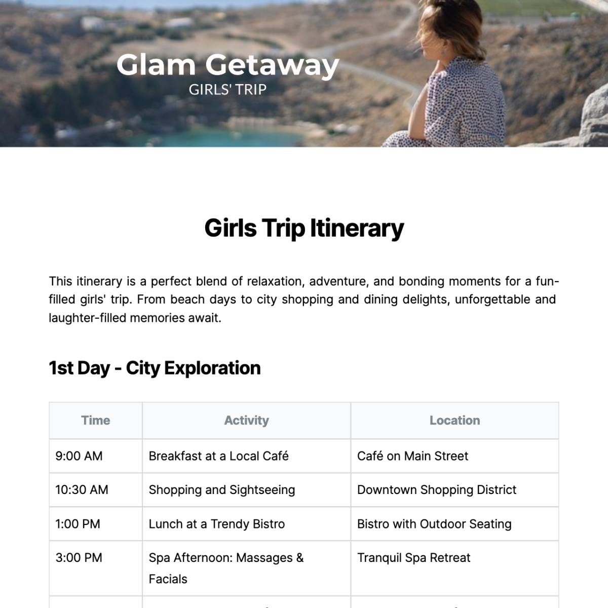 Girls Trip Itinerary Template - Edit Online & Download Example ...