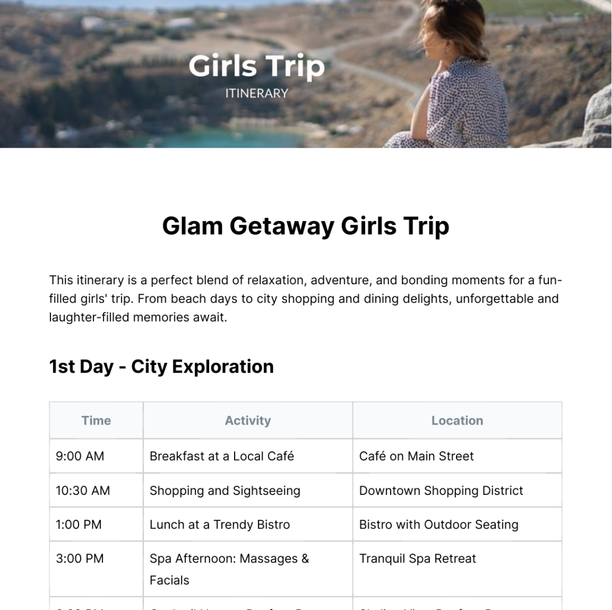 Girls Trip Itinerary Template