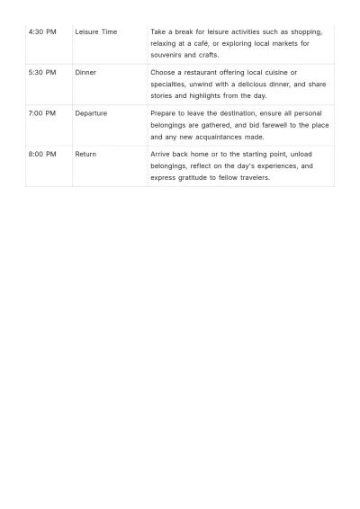 Free Day Trip Itinerary Template to Edit Online