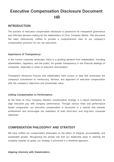 Free Executive Compensation Disclosure Document HR Template to Edit Online