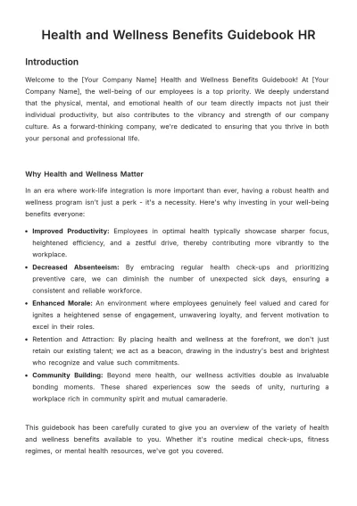 Free Health and Wellness Benefits Guidebook HR Template to Edit Online