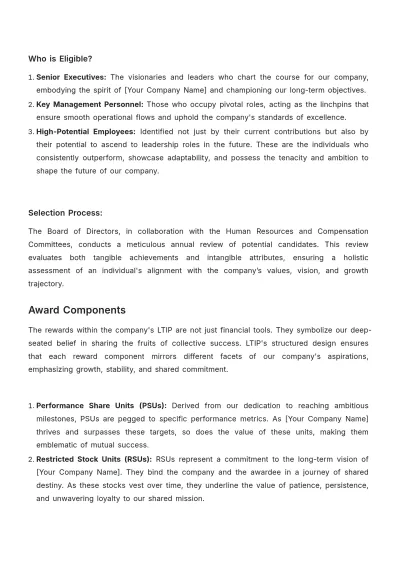 Free Long-Term Incentive Plan Description HR Template to Edit Online