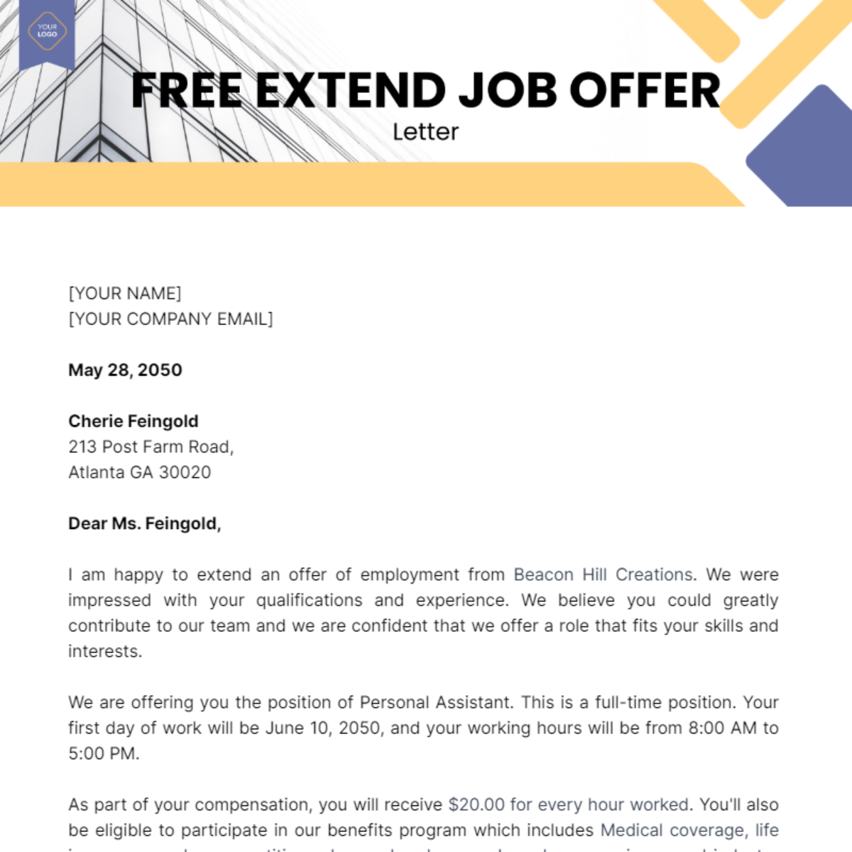 Extend Job Offer Letter Template