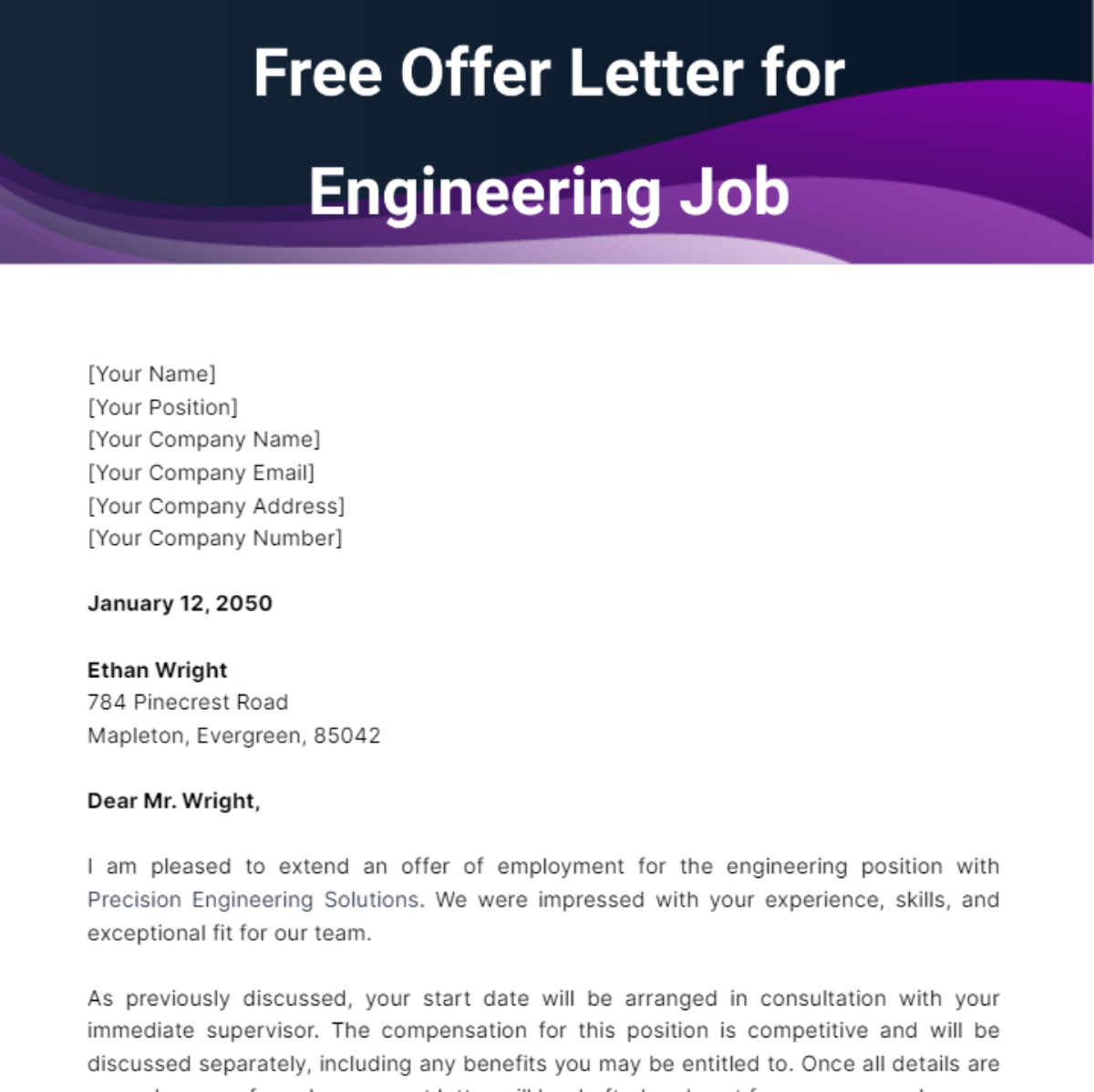 Offer Letter for Engineering Job Template