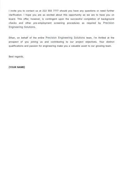 Free Offer Letter for Engineering Job Template to Edit Online