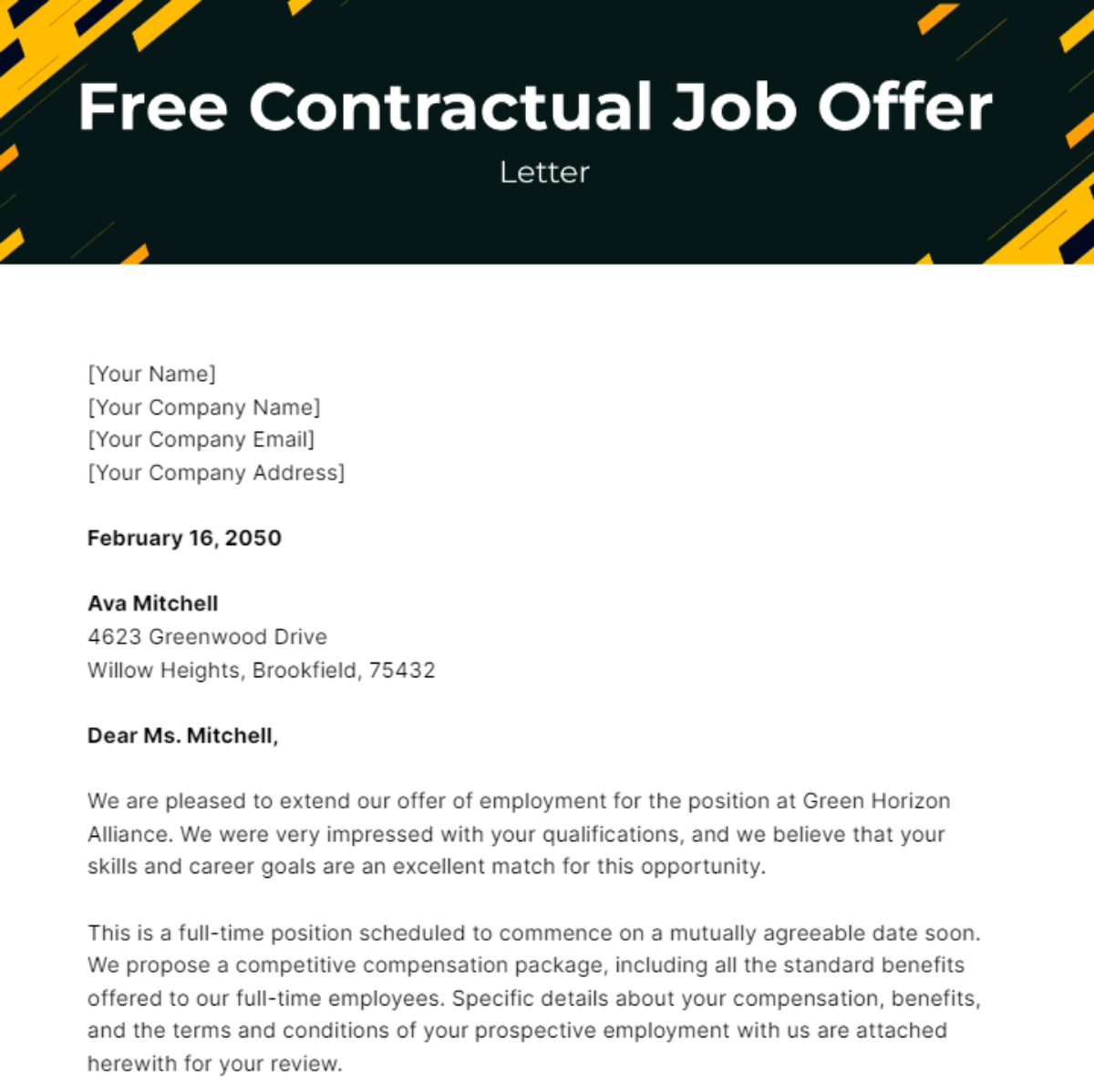 Contractual Job Offer Letter Template