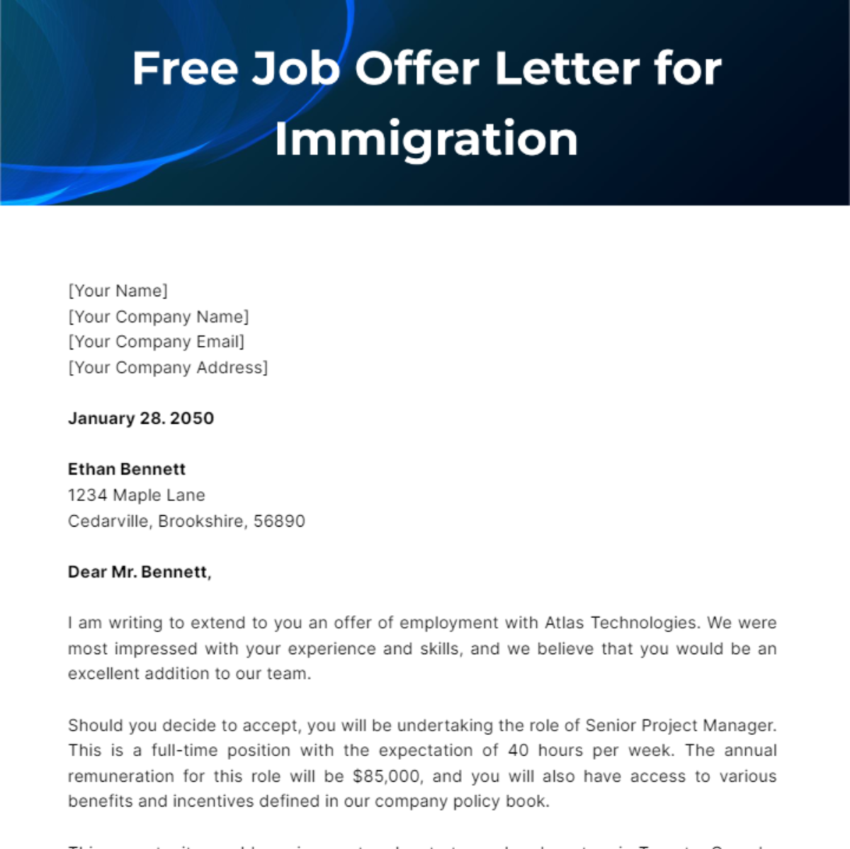 Job Offer Letter for Immigration Template