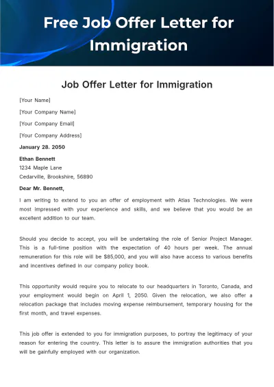 Free Job Offer Letter for Immigration Template to Edit Online
