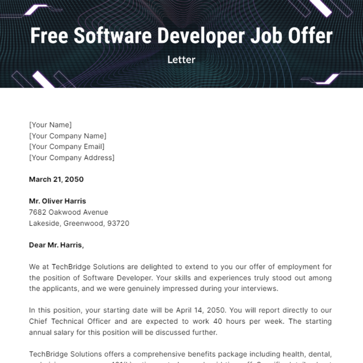 Software Developer Job Offer Letter Template
