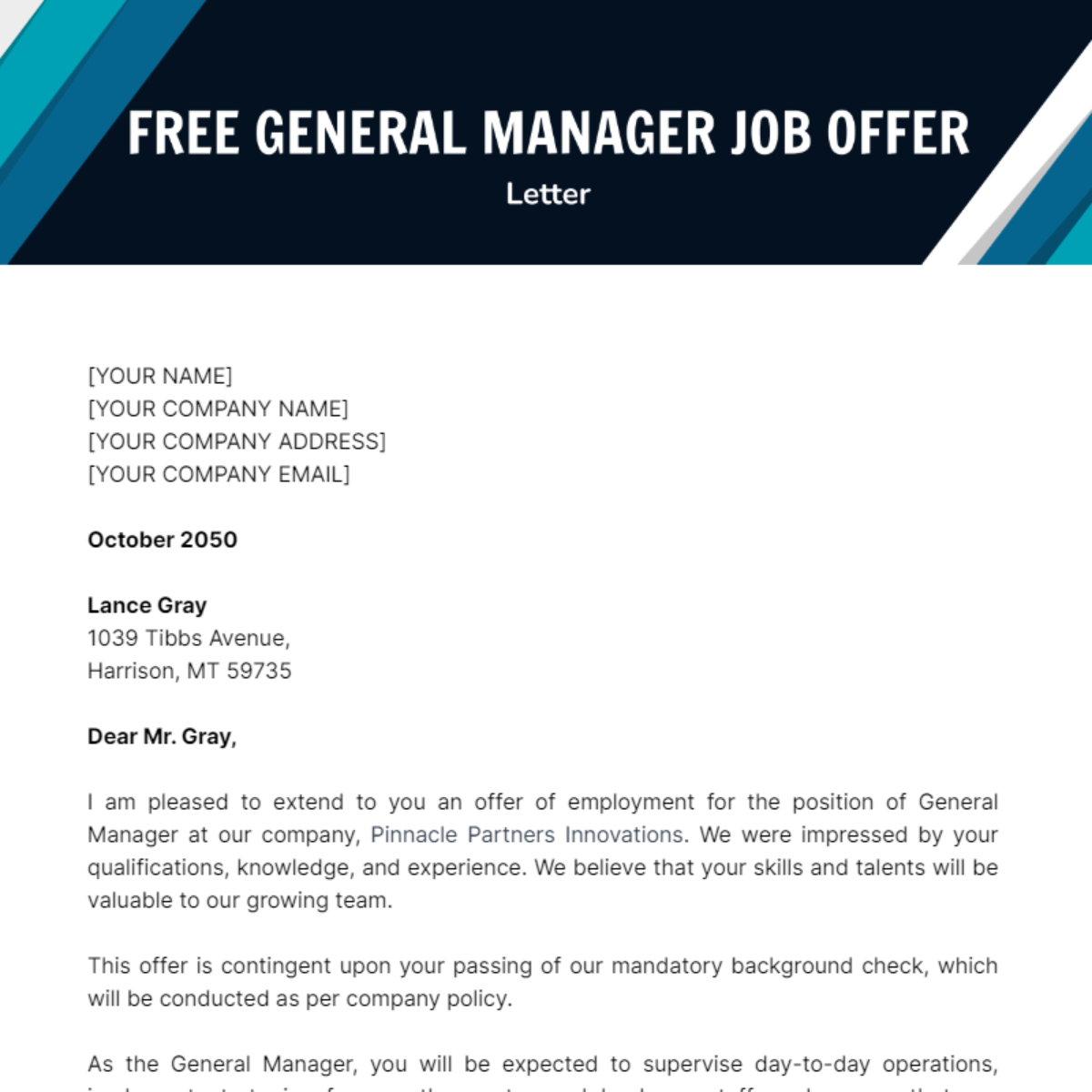 General Manager Job Offer Letter Template