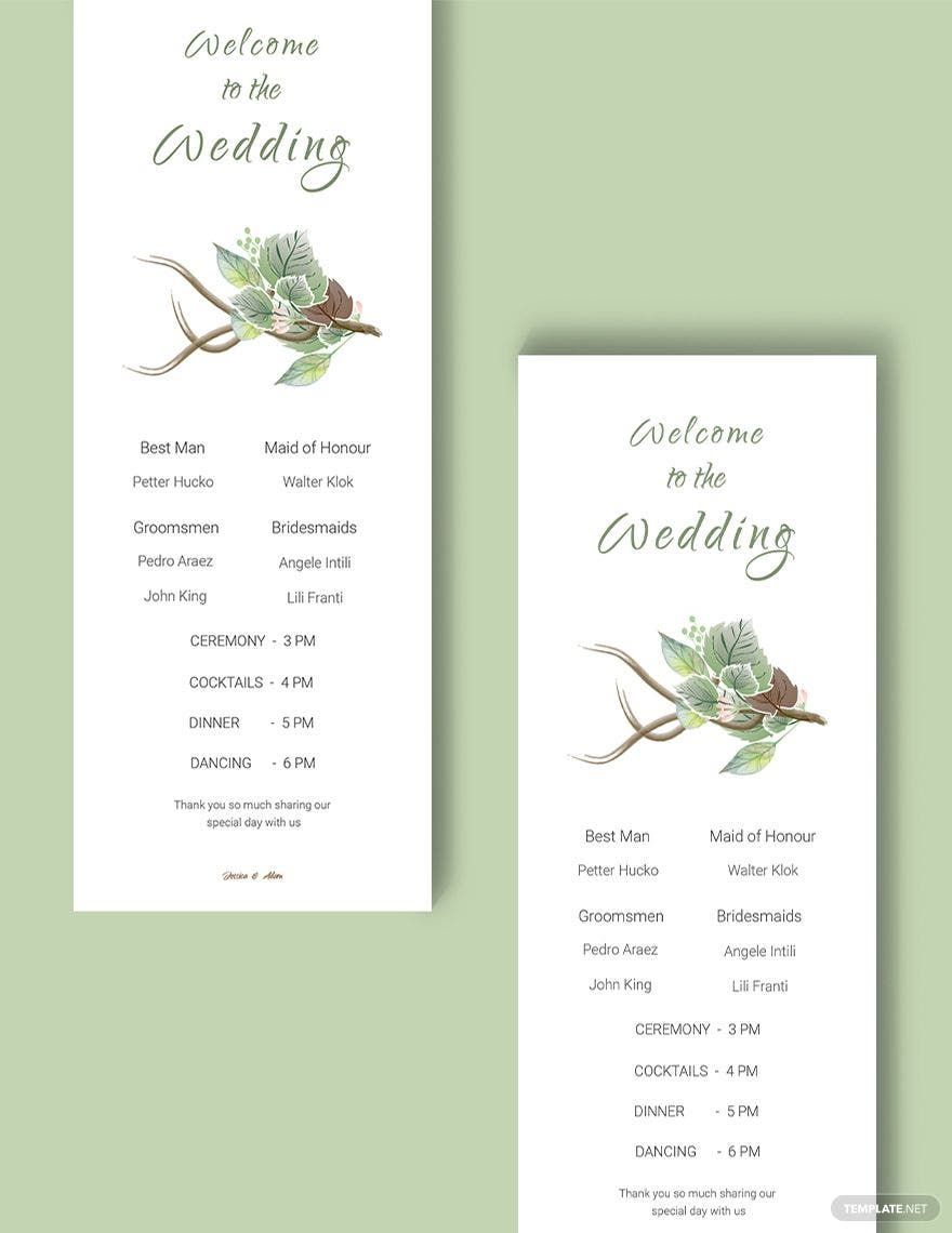 Fall Wedding Program Card Template in Word, Illustrator, PSD, Publisher, InDesign