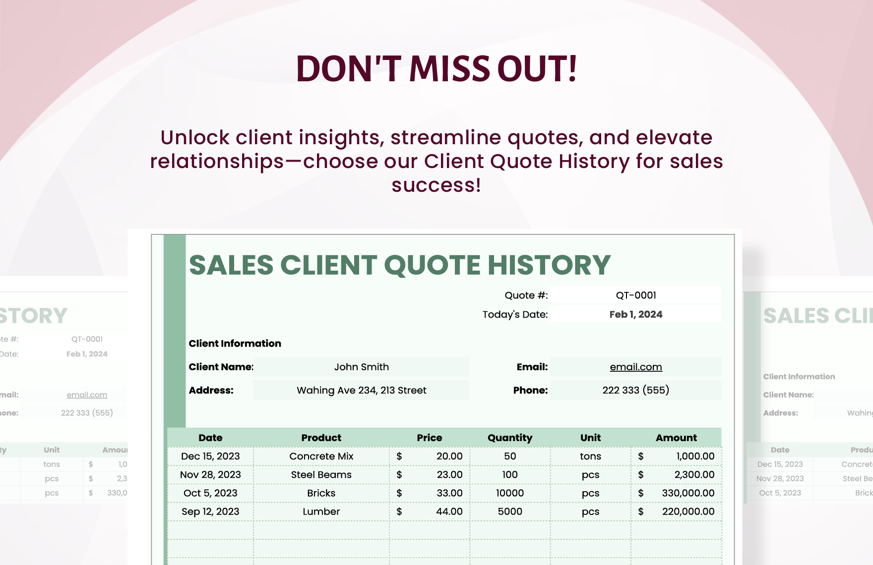 Sales Client Quote History Template