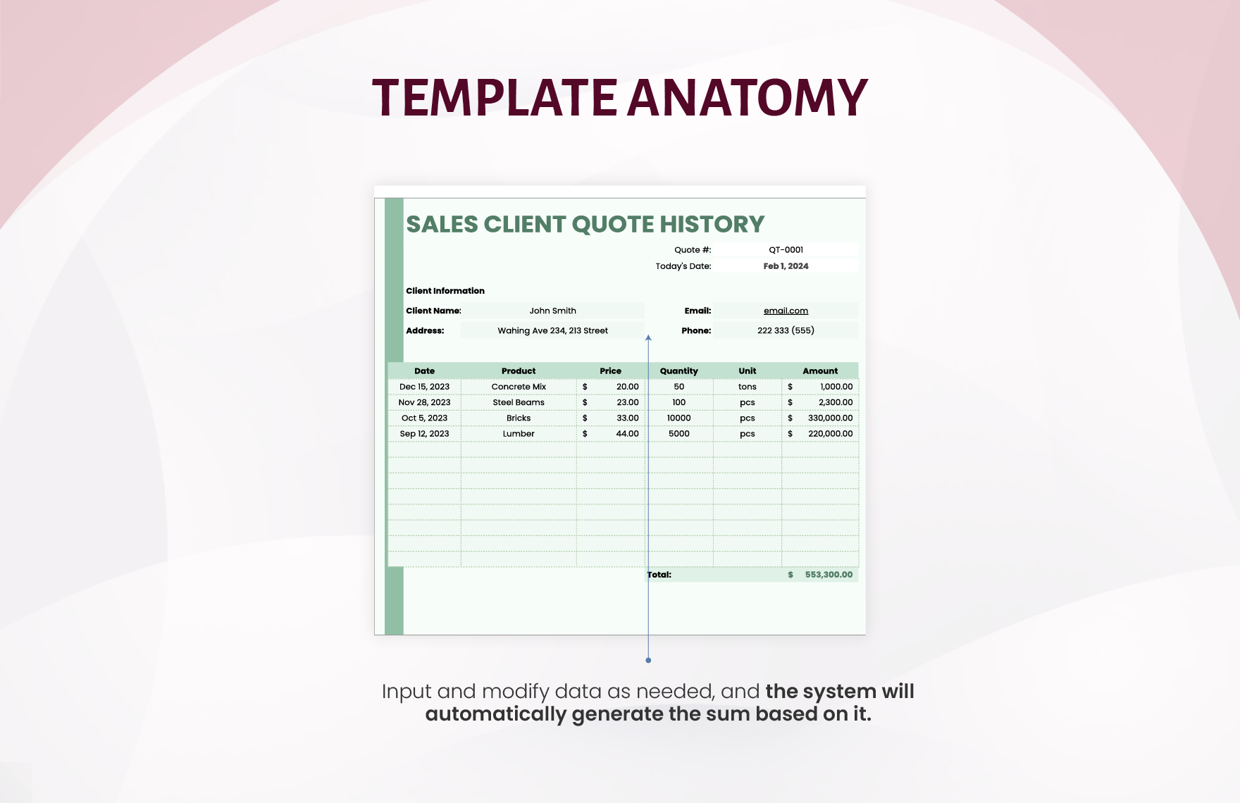 Sales Client Quote History Template