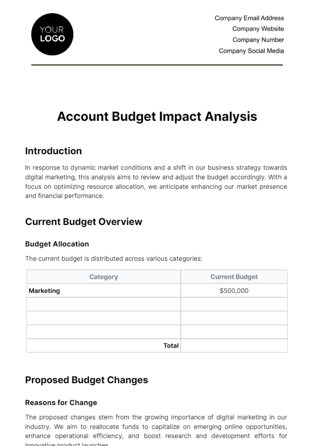 Free Account Budget Impact Analysis Template