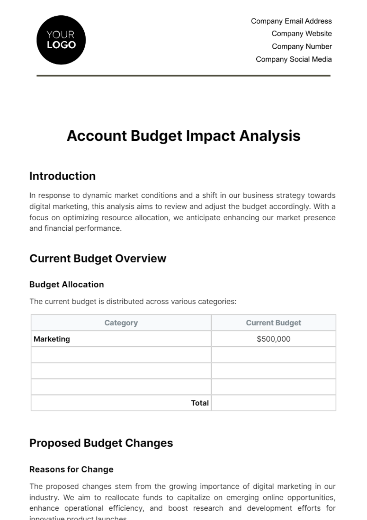 Account Budget Impact Analysis Template - Edit Online & Download