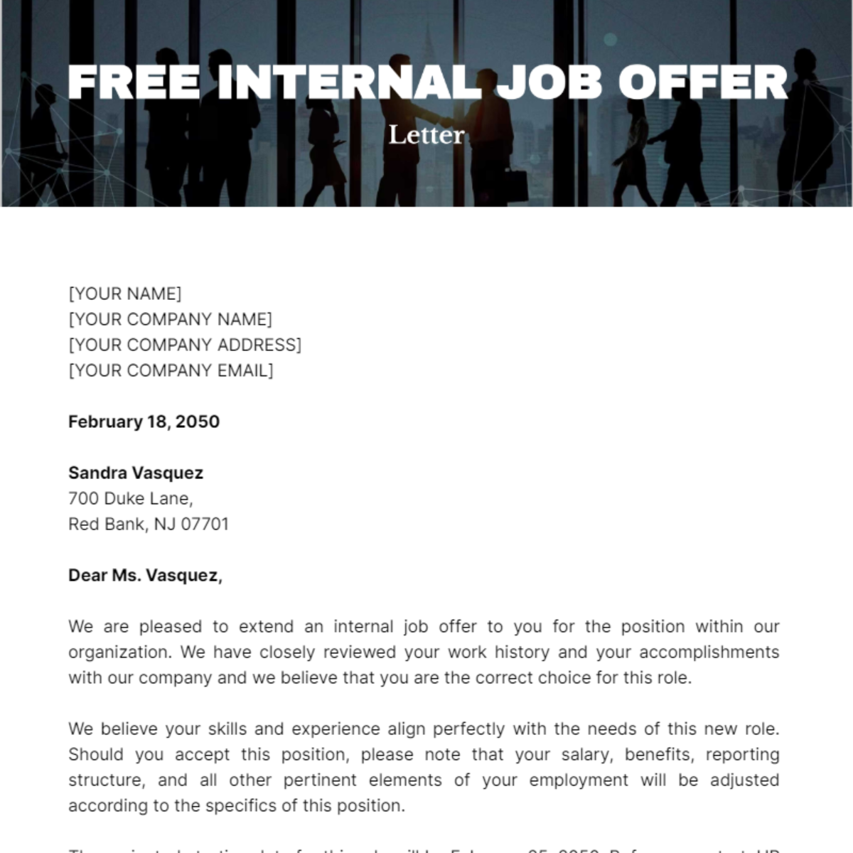 Internal Job Offer Letter Template