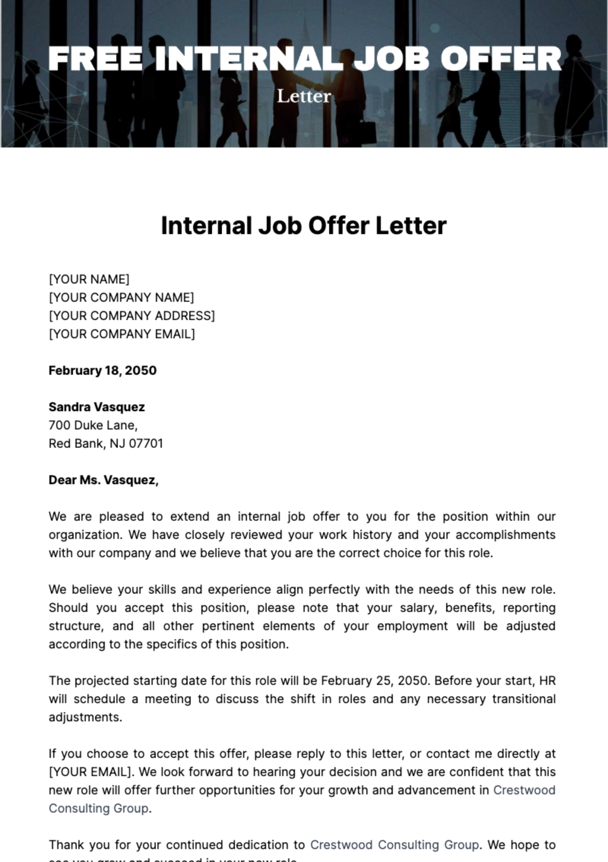 Free Internal Job Offer Letter Template