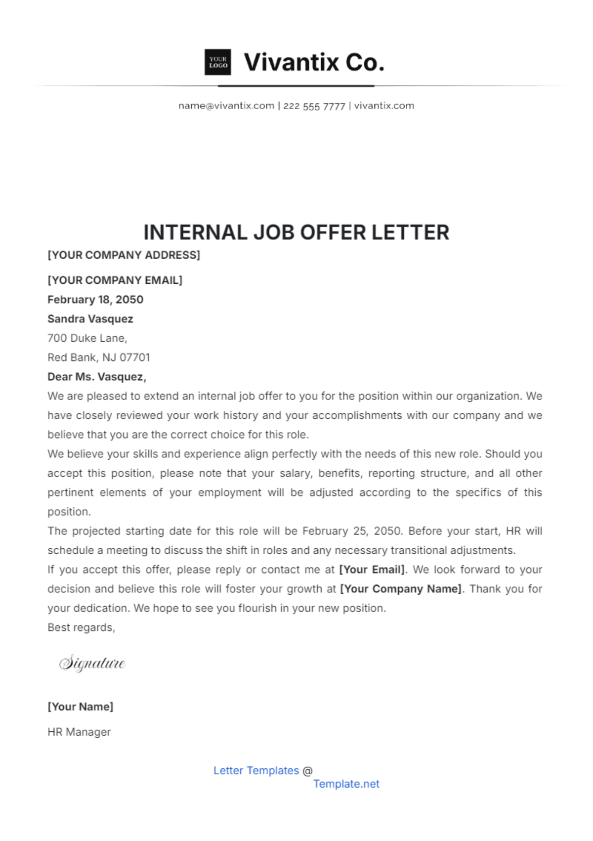 Internal Job Offer Letter Template - Edit Online & Download