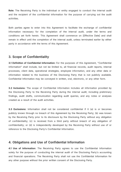 Free Accounting Internal Audit Confidentiality NDA  Template to Edit Online